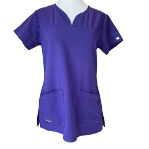 Grey's Anatomy Signature Womens Small Purple Scrub Top Medical Professional Wear